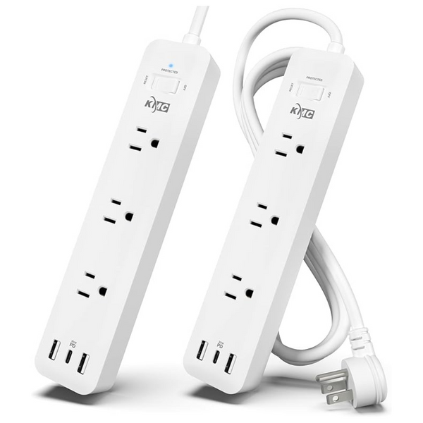 2-Pack KMC USB-C PD 3-Outlet 30W Surge Protector Power Strip