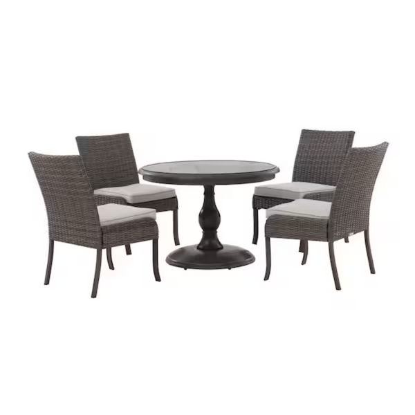 5-Piece Hampton Bay Windsor Wicker Round Outdoor Dining Set With Cover