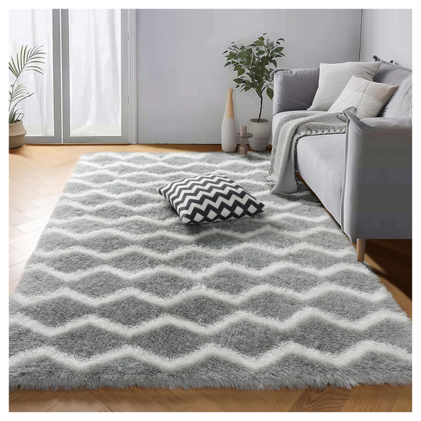 4' x 6' Fluffy Fuzzy Washable Shaggy Striped Area Rugs