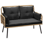 Two-Seater Patio Loveseat Sofa With Handwoven Rattan & Cushions