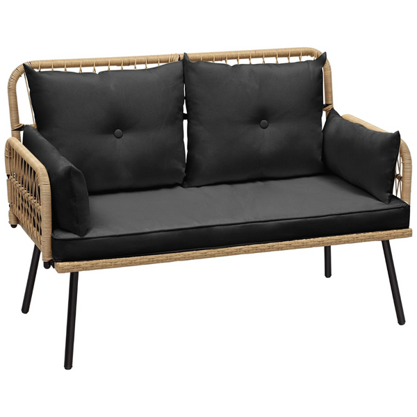 Two-Seater Patio Loveseat Sofa With Handwoven Rattan & Cushions