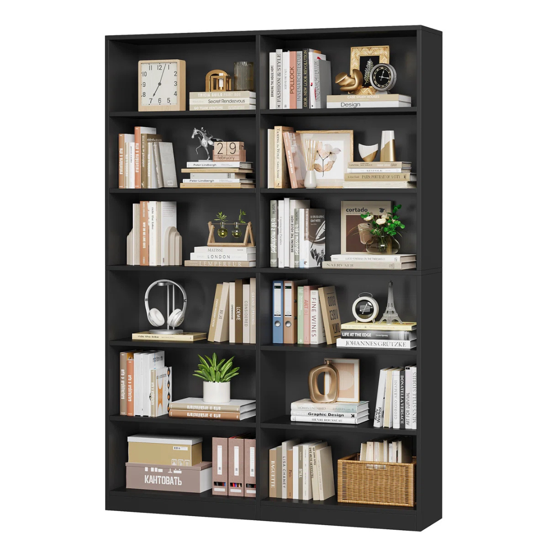 Geng 74.3"H x 47.2"W Wood Double 6-Tier Standard Bookcase