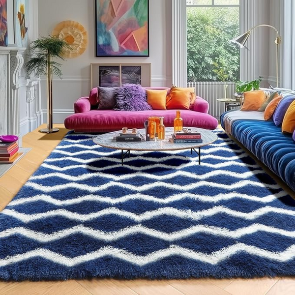 4' x 6' Fuzzy Plush Washable Shag Striped Rugs