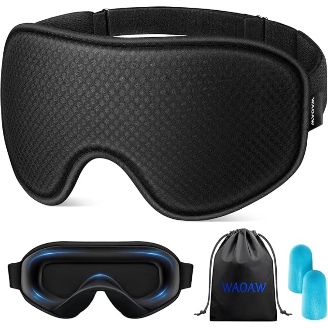 WAOAW Sleep Mask with 3D Eye Cups & Adjustable Strap