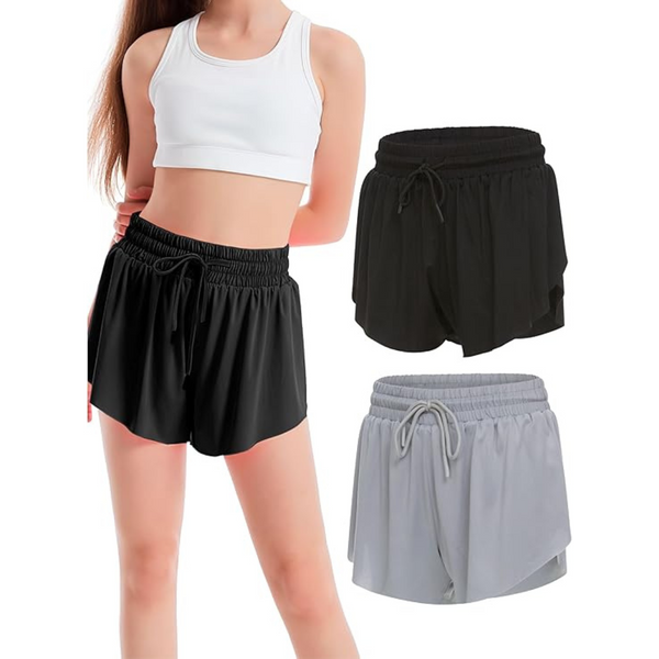 2 Pack Girls Athletic Basketball Soccer Flowy Shorts