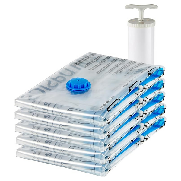 5-Pack Vacuum Compression Zipper Storage Bags w/Hand Pump