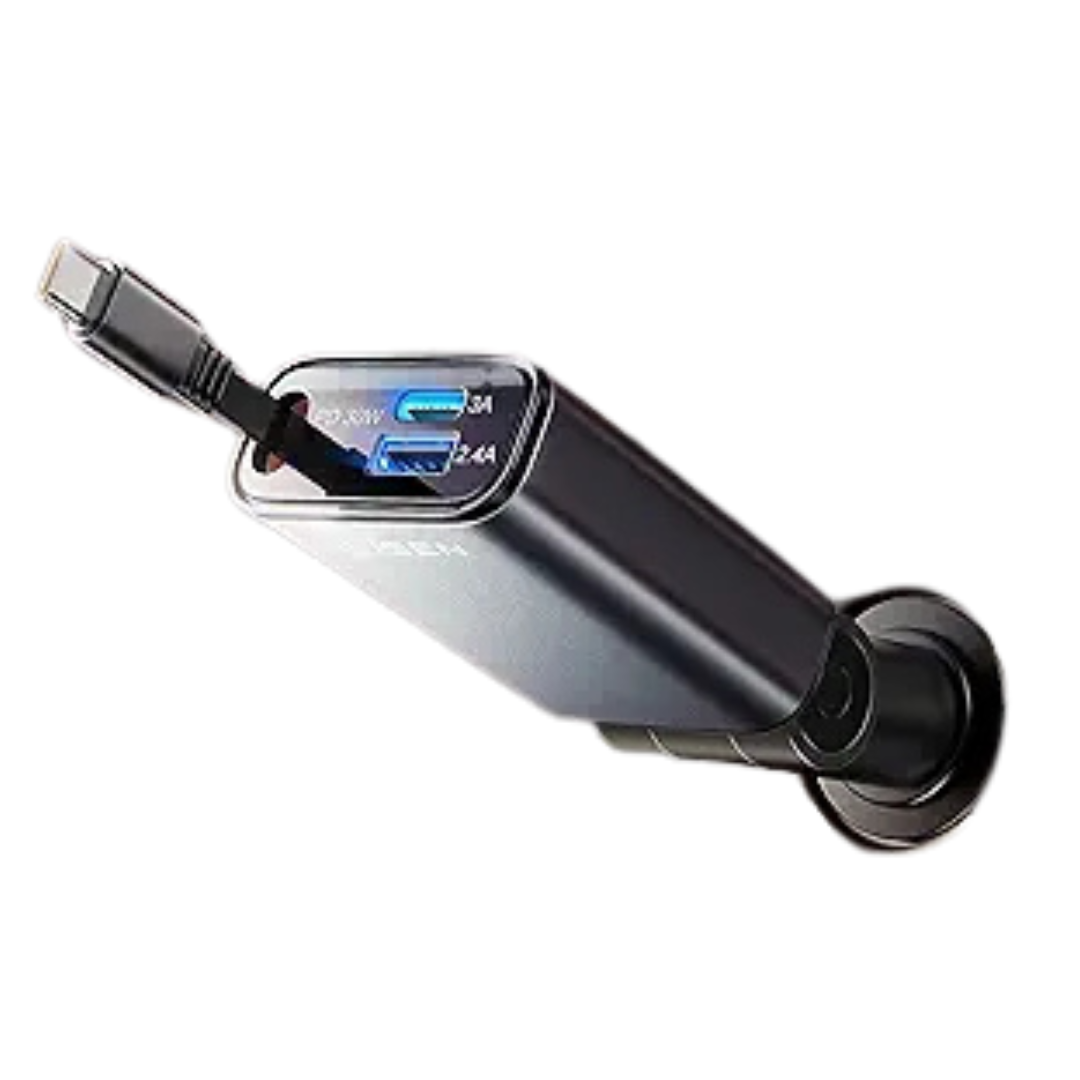 57W Lisen Retractable USB-C/USB-A Fast Charging Car Charger