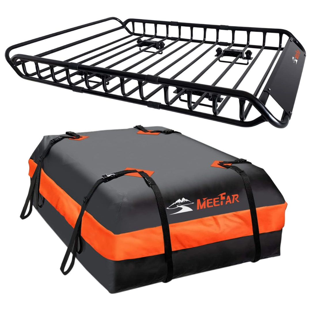 MeeFar Universal Roof Rack Carrier Basket & 15 Cubic Waterproof Bag