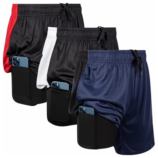 3-Pack Men's 2 In 1 Athletic Running Shorts