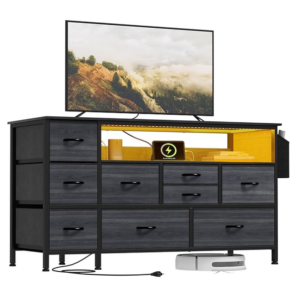 52" 9-Drawer Dresser TV Stand With Charging Station