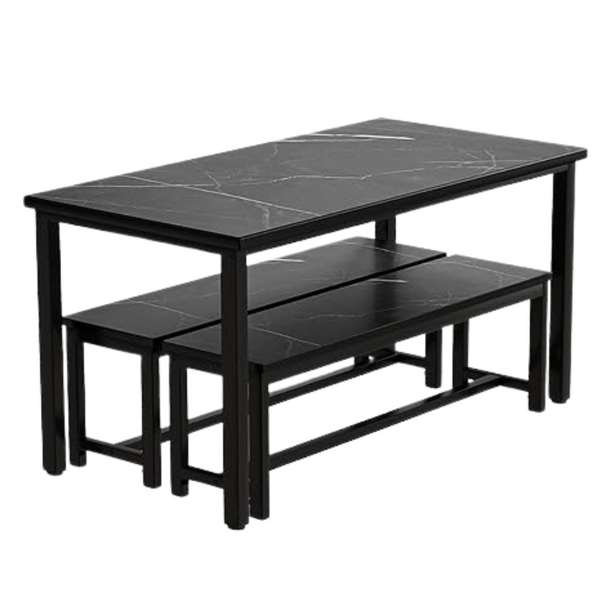 3-Piece Awqm Modern Black Dining Table Set With Benches