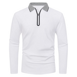 Men's Long Sleeve White Collared Golf Polo With Zipper