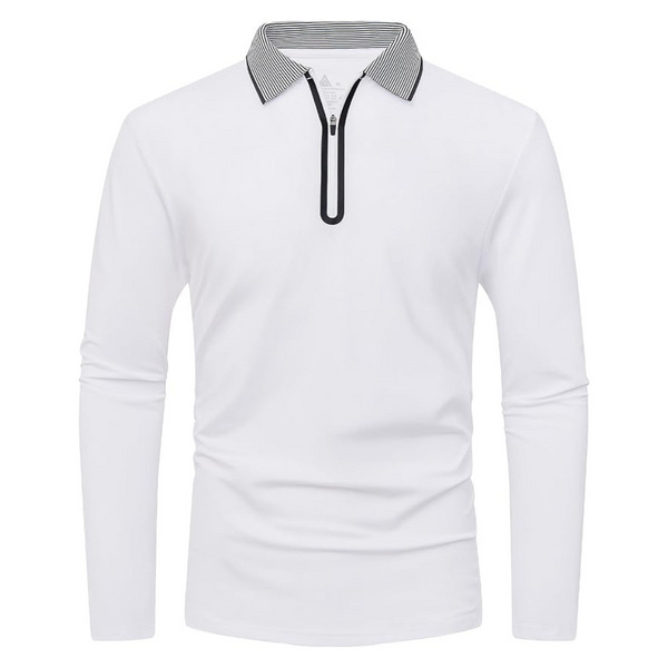 Men's Long Sleeve White Collared Golf Polo With Zipper