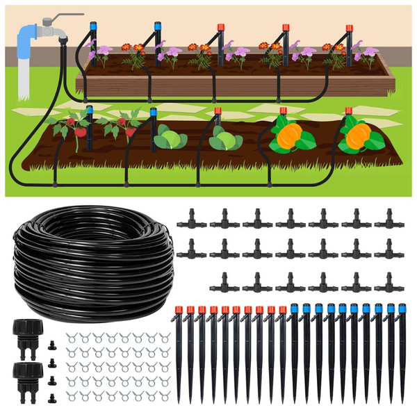 110-Ft Drip Irrigation Garden Watering System Kit w/ 1/4'' Tubing
