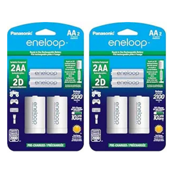4-Count Eneloop Panasonic D Size Batteries Adapters w/ AA Batteries