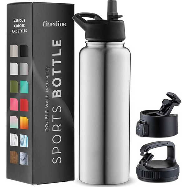 40-Oz FineDine Stainless Steel Insulated Water Bottle with Straw Lid