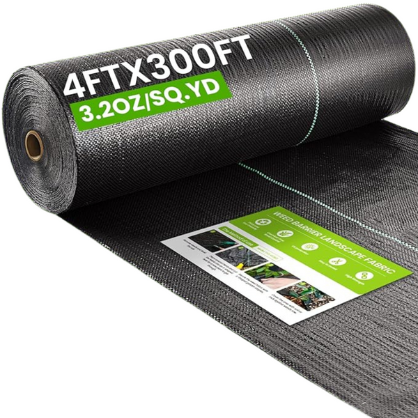 4' x 300' Durable Heavy Duty Weed Barrier Fabric w/ Securing Pegs