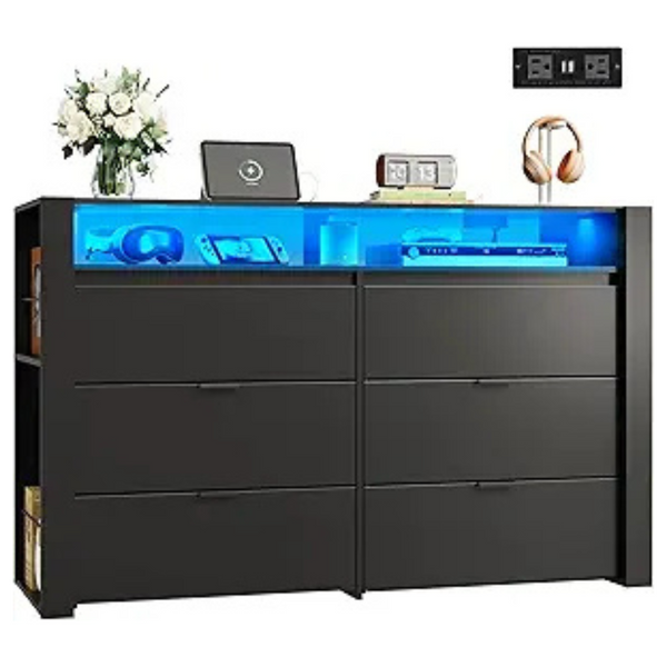6 Drawer 50.79'' LED Dresser with Power Outlets