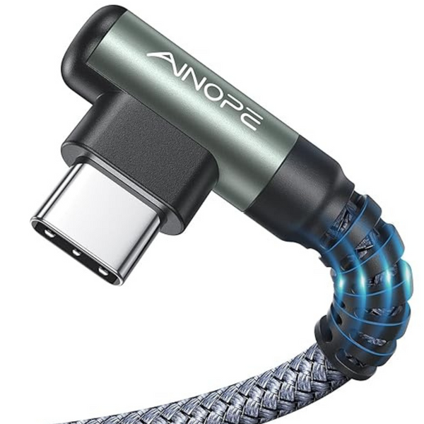 2-Pack 6.6ft Nylon Braided Right Angle USB-A to USB-C Charging Cable