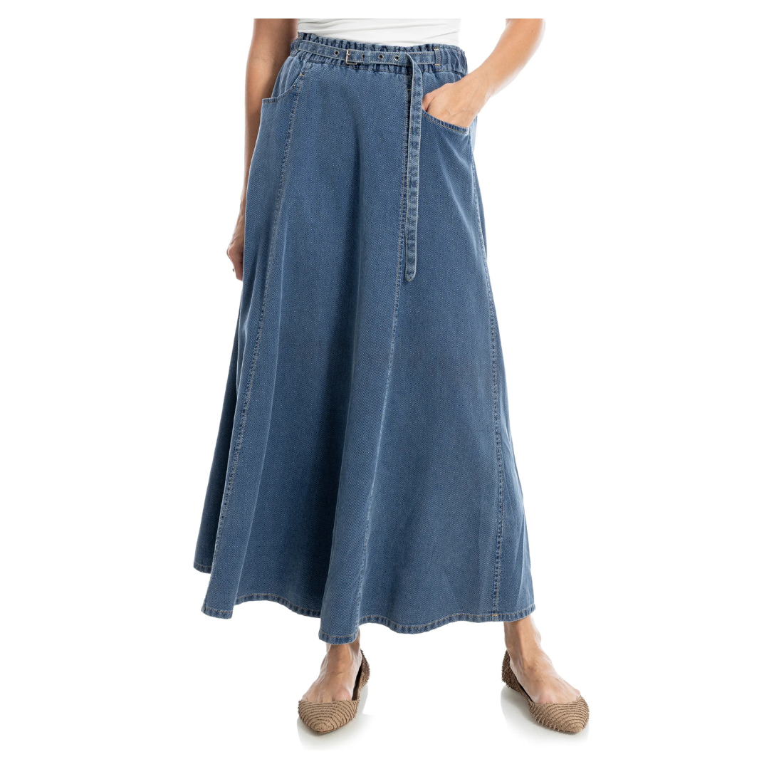 Max Studio Pique Cotton Belted Midi Skirt