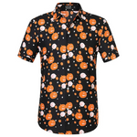 Men's Causal Skeleton Pumpkins Button Up Short Sleeve Shirt