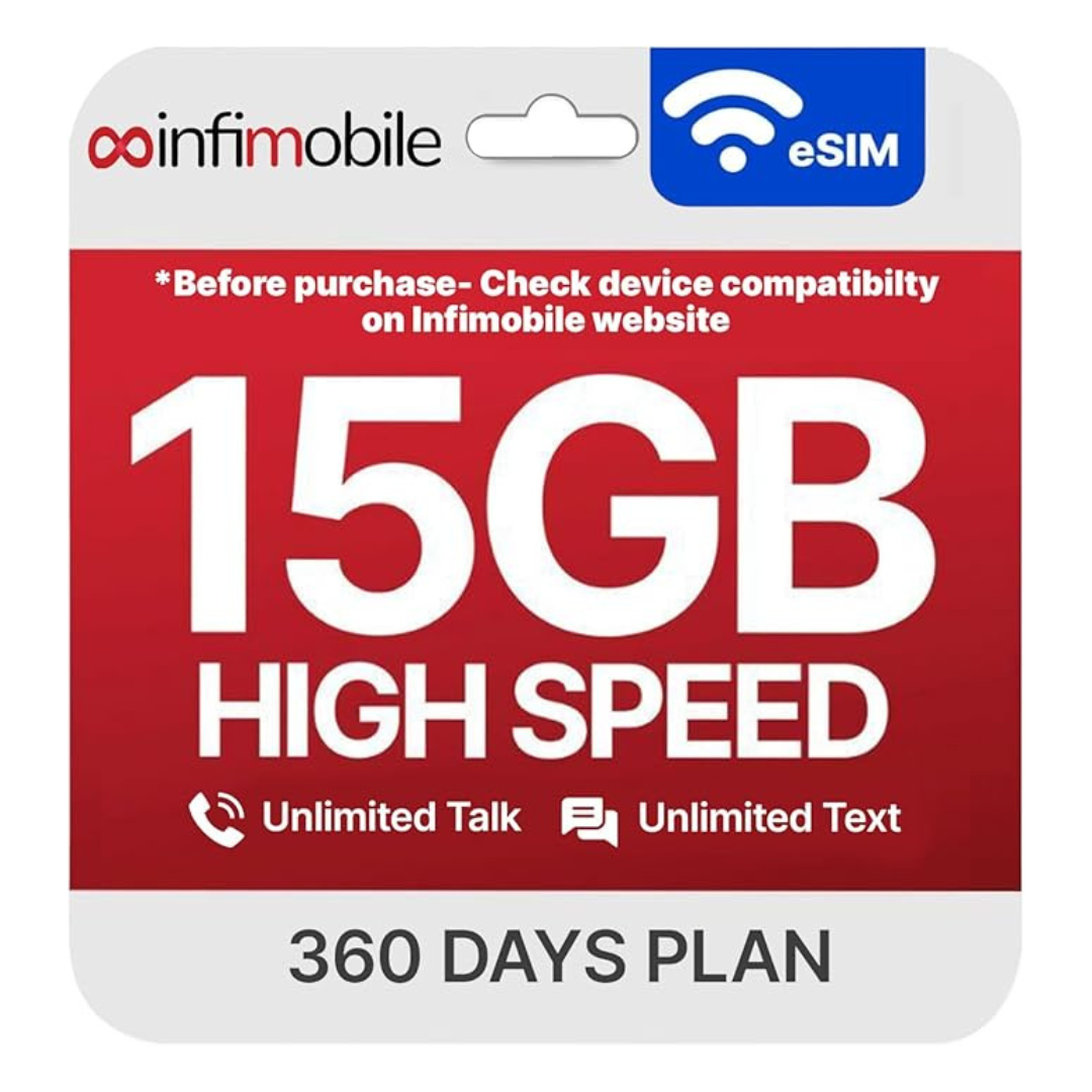 12-Month Infimobile Prepaid Unlimited Talk & Text W/15GB Data/M ESIM Plan