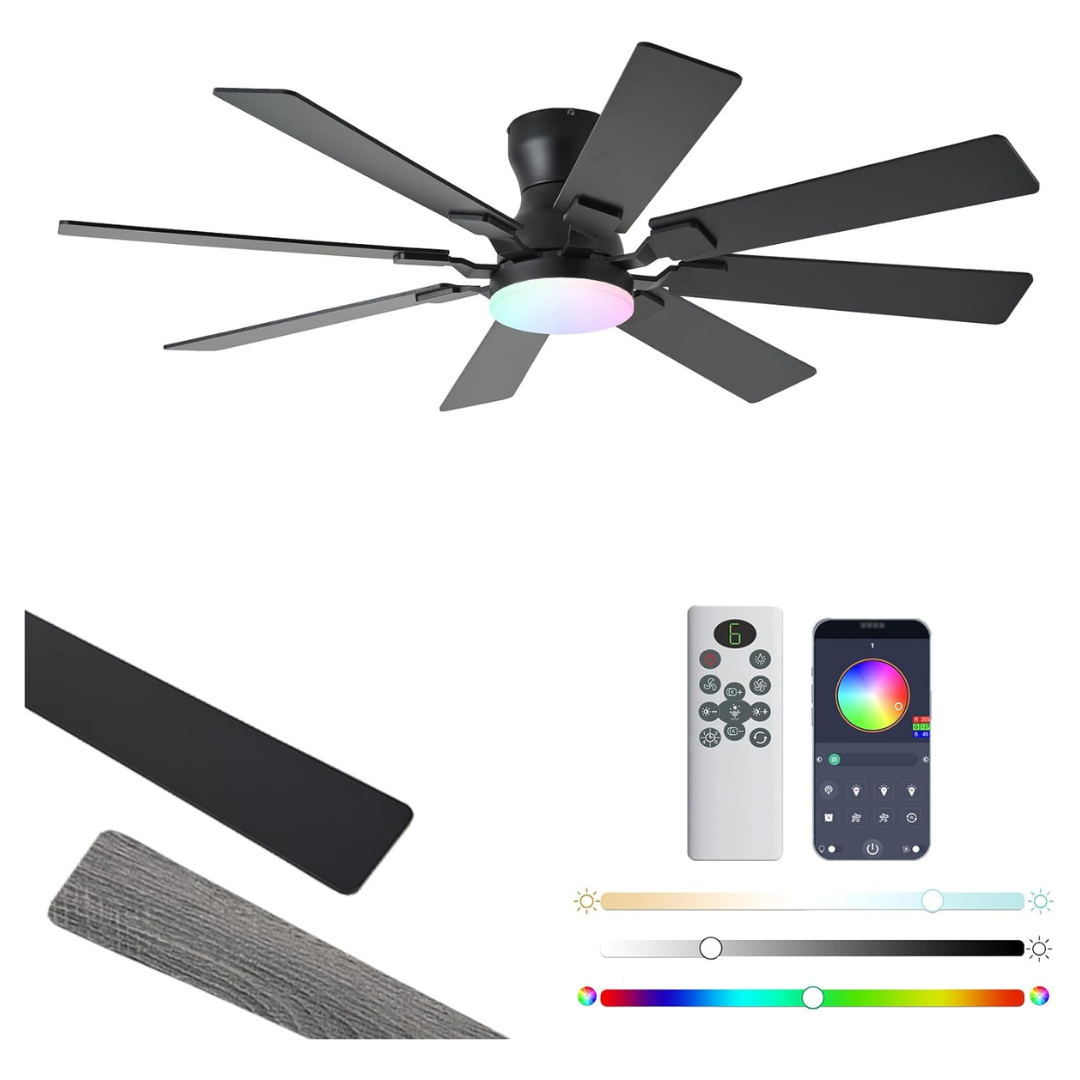 Jsaitee 52" Low Profile Ceiling Fan With Light