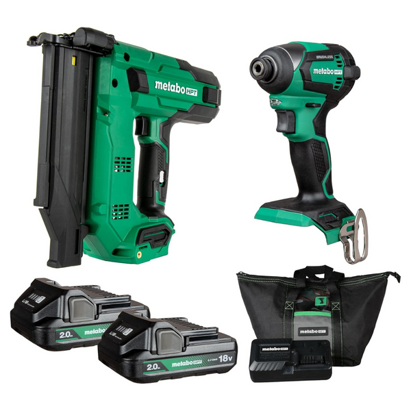 Metabo HPT 18V MultiVolt Brad Nailer + Impact Driver Combo Kit