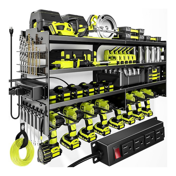 Pokipo Large 4-Layer Wall Mount Power Tool Organizer w/Charging Station