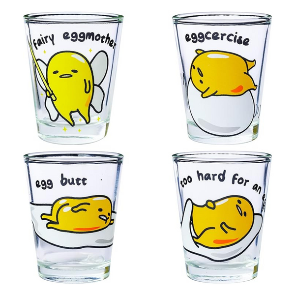4-Pack 1.5-Oz Silver Buffalo Gudetama Egg Styles Glass Set