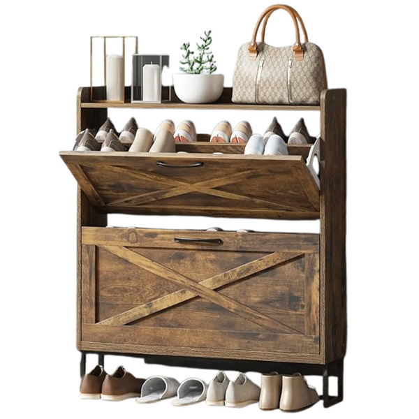 Freestanding Shoe Storage Cabinet With 2 Flip Drawers