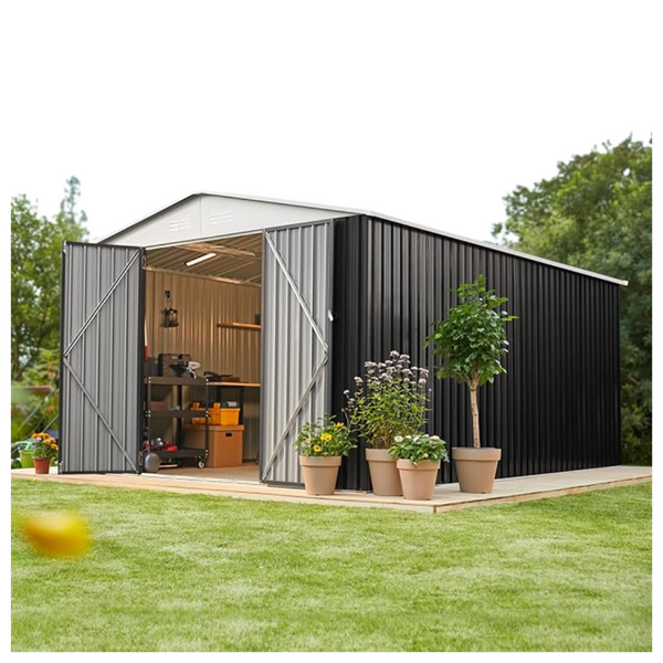 10ft x 14ft Frame Structure Garden Storage Shed W/ Lockable Doors