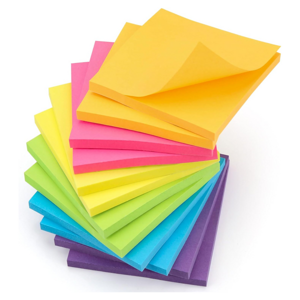 12-Pack 3"x3" Sticky Notes Pads With 50 Sheets Per Pad (Bright Colors)