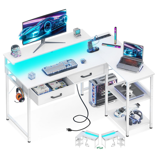 Coleshome 40" L-Shaped Gaming Computer Desk W/ 2 Drawers