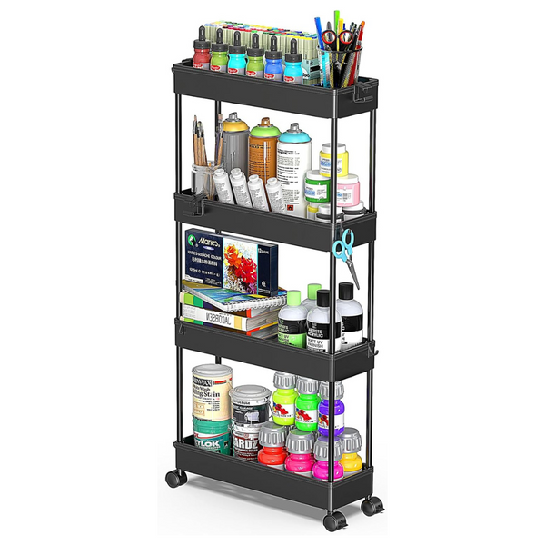 Spacekeeper 4-Tier Slim Rolling Storage Cart (Black)