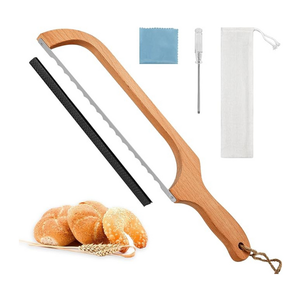 Mingslamas Wooden Bread Knife with Serrated Blade for Even Slicing