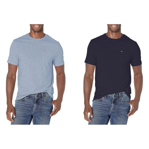 2-Pack Tommy Hilfiger Men's 100% Cotton Crewneck Pocket T-Shirts