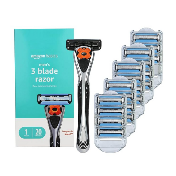 Amazon Basics Men's 3-Blade Motion Sphere Razor w/ 20 Blade Cartridges