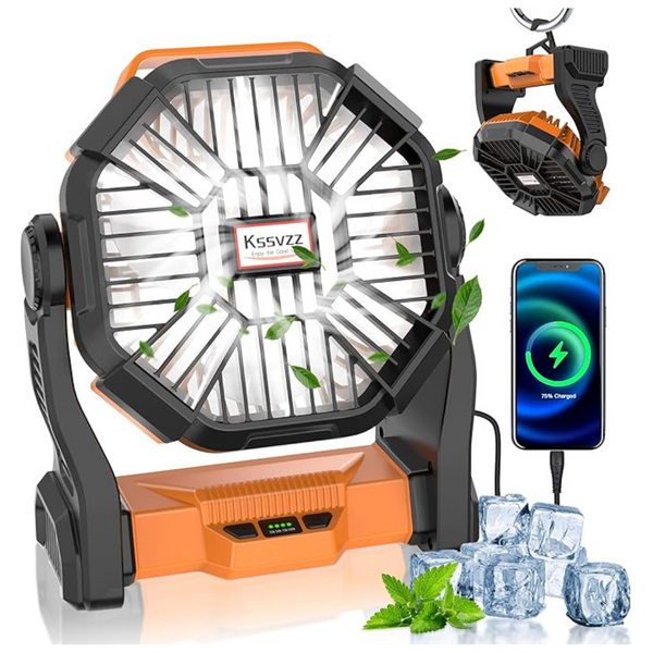 20000mAh Cordless Battery Powered Portable Camping Fan Rechargeable W/ LED Lantern