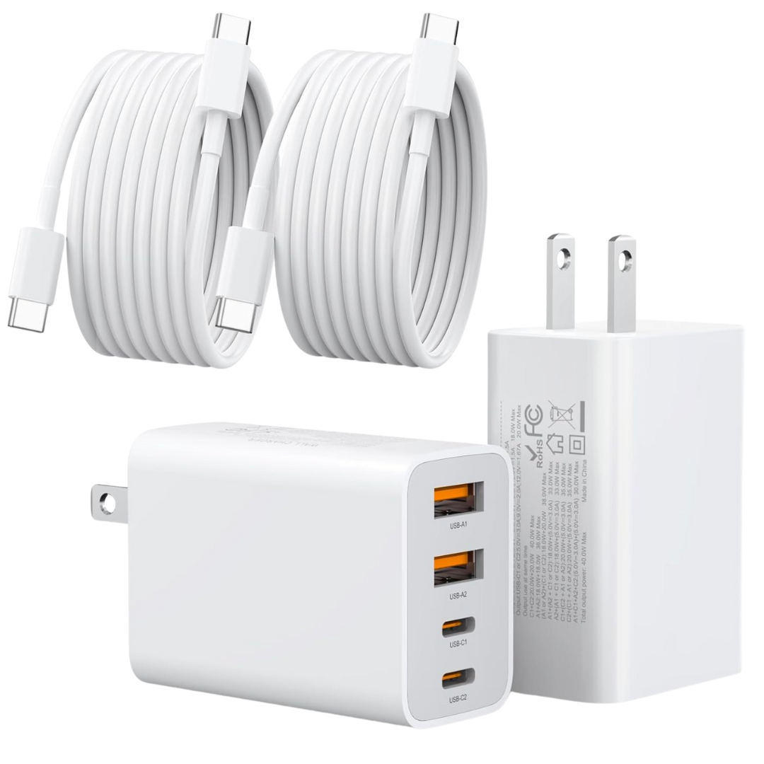 2-Pack 40W USB-C 4-Port PD Power Adapter Charger