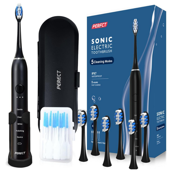 5-Modes Sonic Electric Toothbrush W/ 6 Brush Heads & Smart Timer