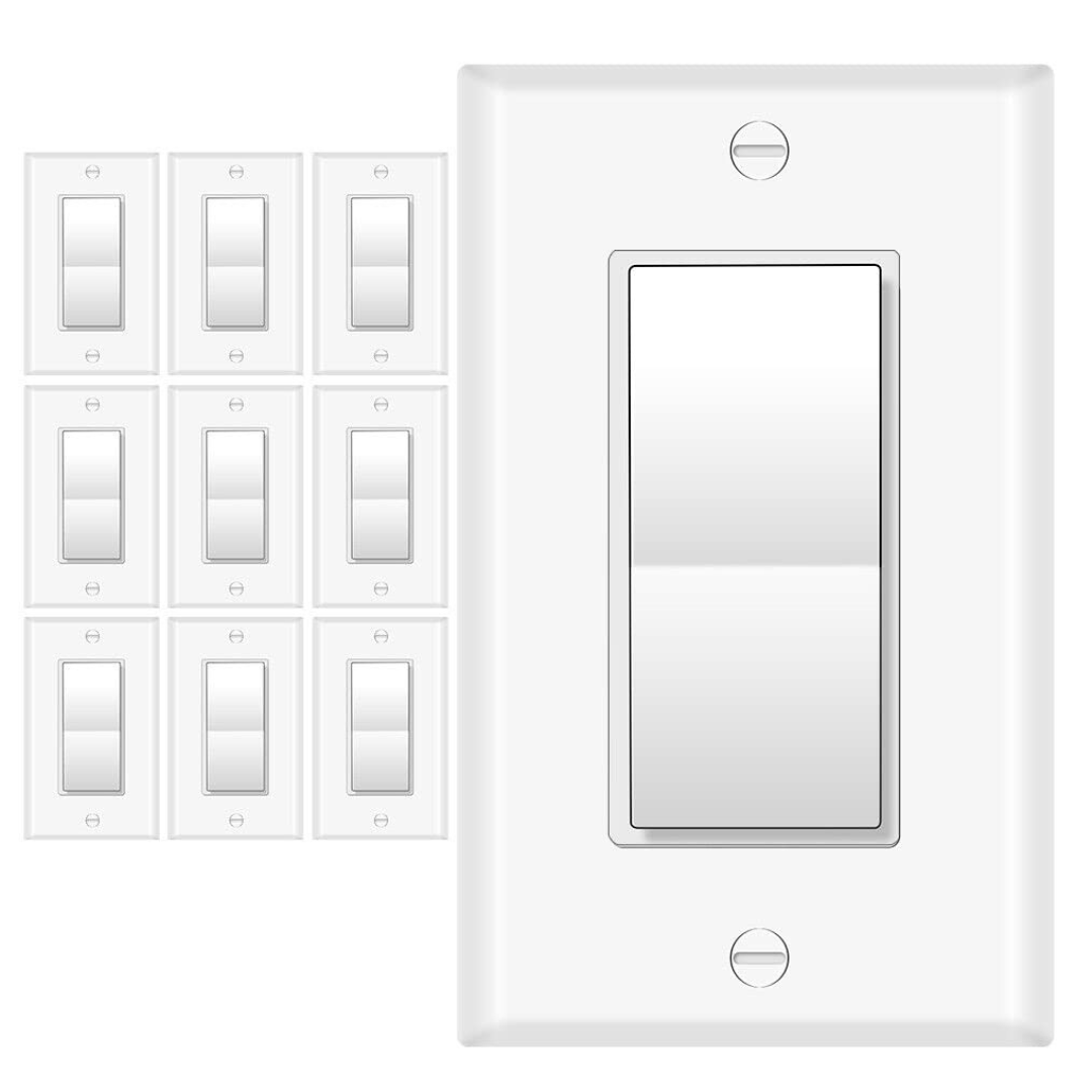 10-Pack 3-Way Paddle Rocker Light Switch With Wallplate