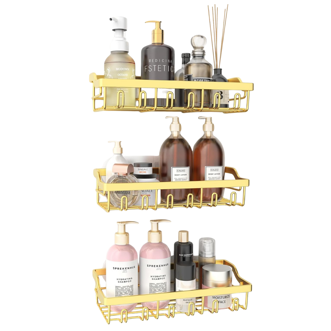 3-Pack Adhesive Stainless Steel Shower Caddy Organizer Set (Gold)