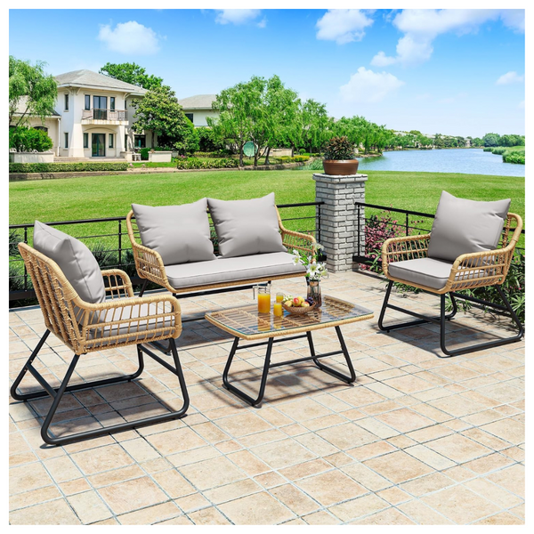 4-Piece All-Weather Patio Furniture Wicker Bistro Set
