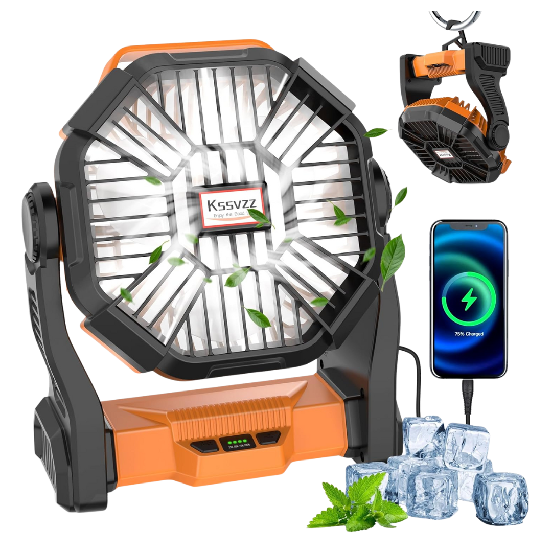 20000mAh Rechargeable Cordless 4-Speed Quiet Camping Fan With LED Light