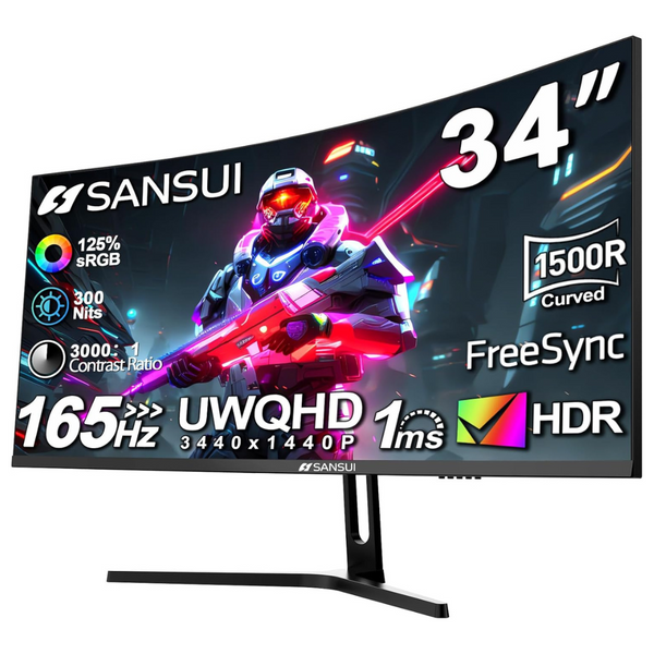 Sansui ES-G34C5 34" Curved WQHD 165Hz 1ms HDR Freesync Gaming Monitor
