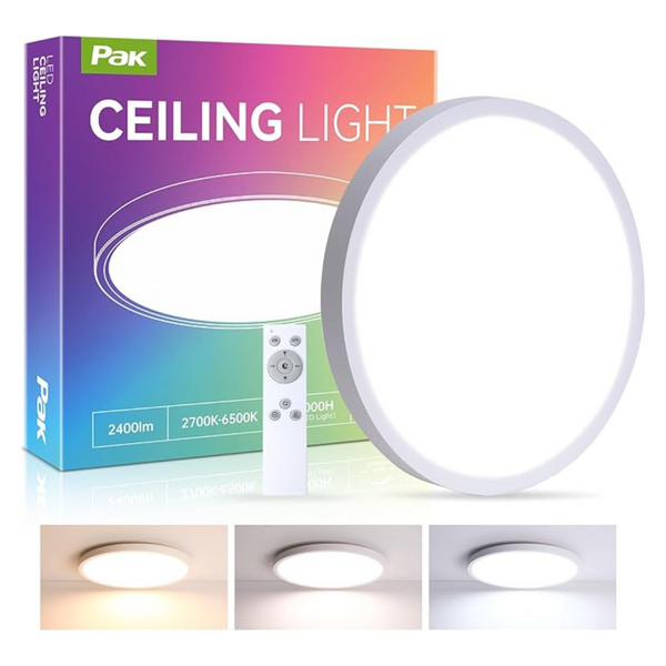 12" 2400LM LED Flush Mount Ceiling Light Fixture with Remote