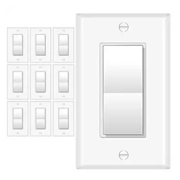 10-Pack 3-Way Paddle Rocker Light Switch with Wallplate