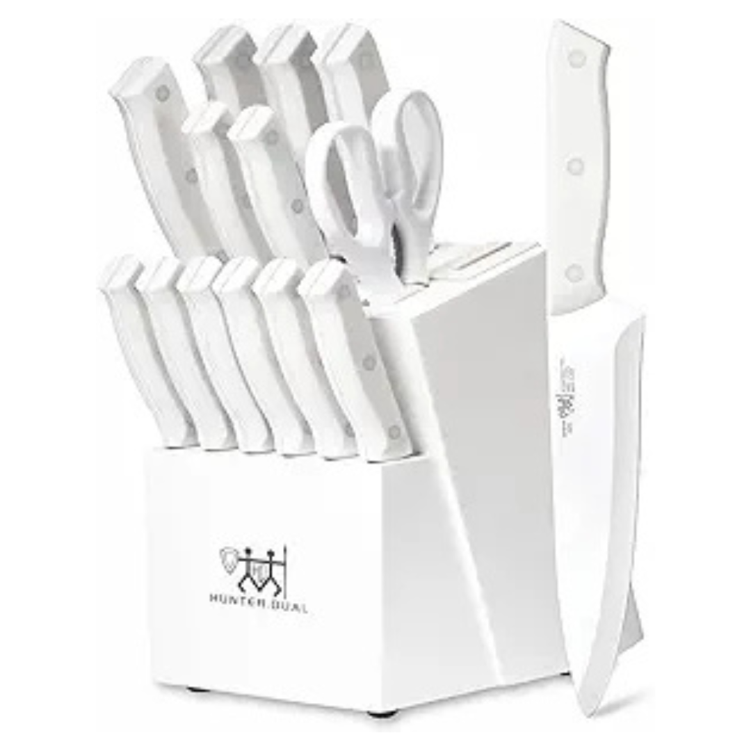 15-Piece Kitchen Knife Set with Block and Built-in sharpener