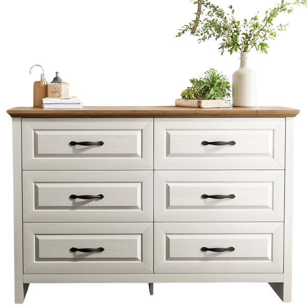 Amada Farmhouse 47.2" 6-Drawer Wide Wood Dresser